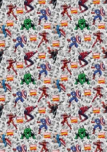 MARVEL COMIC Birthday Gift Wrap - Marvel Super Heroes Gift Wrap - Spiderman Hulk - Picture 1 of 1