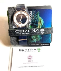 CERTINA DS-6 NAVY BLUE LEATHER STRAP SWISS LADIES WATCH C0392511704700 35MM NEW - Picture 1 of 13