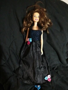 Barbie Doll HANDMADE GOWN BLACK DRESS WITH FLOWERS - Picture 1 of 8