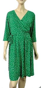 Nwt En Focus Faux Wrap Belted Green Polka Dot Sheath Dress size 14 - Picture 1 of 5