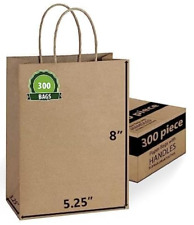 [300 Bags] 5.25 X 3.25 X 8. Brown Paper Bags with Handles Bulks.