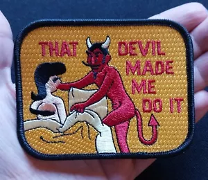 Devil Made Me Do It Funny Vintage Sew-On Embroidered Patch Biker Vest Jacket - Picture 1 of 8