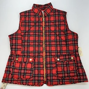 St. John’s Bay Front Zip 4 Pockets Polyester Vest Woman’s XL Red Plaid - Picture 1 of 14