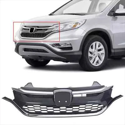 Grelha de para-choque dianteiro preta com grelha cromada ABS para Honda CRV CR-V 2015 2016 - Imagem 1 de 4