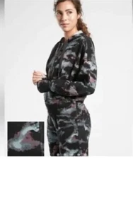 Athleta Balance Sweatshirt Womens Small Marine Black Marble Zip Up Hoodie SMALL - Picture 1 of 3