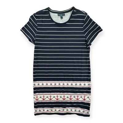NWT Karen Scott Sport Shirt Dress Womens Large Striped Nautical Star Anchor - Image 1 of 4