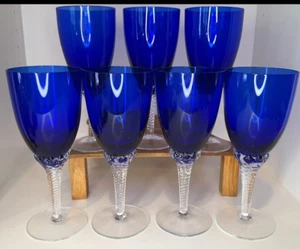 Colony Pirouette Cobalt Blue Twisted Stem Goblets - Set of Seven - Hand Blown - Picture 1 of 5