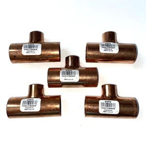 J&W Copper Pipe Fitting Reducing Tee 3/4" x 3/4" x 1/2" CxCxC~ Lot Of 5 - Picture 1 of 6