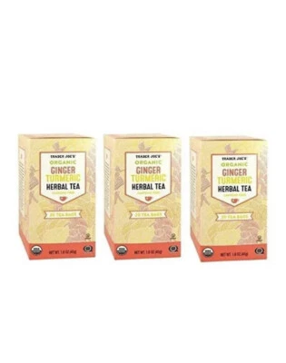 3 x Té de hierbas de cúrcuma de jengibre orgánico Trader Joe's 20 bolsitas de té cada una, total 60ct Foto 1 de 2