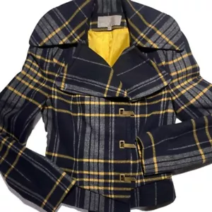 Vtg 90s Y2K plaid crop wool jacket Clueless punk goth preppy academia grunge XS - Picture 1 of 6