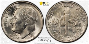 1954 S Roosevelt Dime 10c PCGS MS66 - Foto 1 di 2