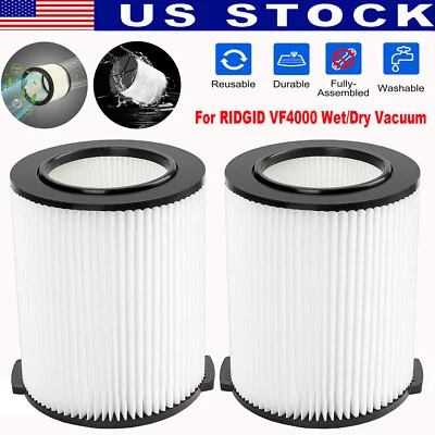 HOUSMILE 2PC VF4000 Replacement For RIDGID Wet/Dry Washable Filter Vacuum Garage Shop Vac
