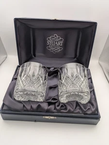 Stuart Crystal Hamilton Suite Pair Whiskey Glasses Tumblers In Presentation Box - Picture 1 of 12