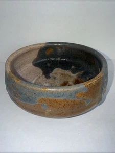 Vtg Art Pottery Bowl Gray Speck Blue Brown Drip Glaze Artist Kirkwood Smith 5” - Picture 1 of 6
