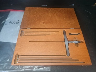 STARRETT #445 0-9" 6" BASE DEPTH MICROMETER SET W/WOOD CASE USA (TL2668) - Image 1 of 4