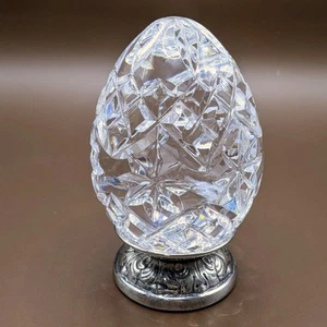 Waterford Vintage 1991 Annual Crystal Egg with Silver Plated Stand Paperweight - Picture 1 of 13