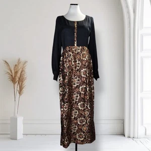 Vintage 60s Gold Brocade Formal Maxi Dress Size L Flower Power Long Sleeve - Picture 1 of 17