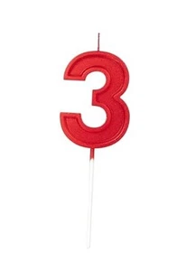 2.76in Birthday Candles Glitter Cake Number 3 Candles Topper number 3 Red - Picture 1 of 7
