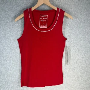 Crazy Horse Damen rot groß Tank Top Baumwolle Strassbesatz Neu mit Etikett - Bild 1 von 10