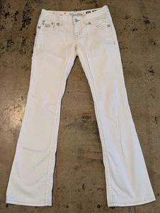Miss Me Jeans Signature Boot White Jeans Rhinestone Embroidered Pockets JY6068B - Picture 1 of 8