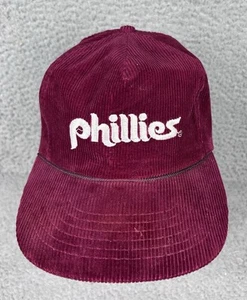Vintage 80s Philadelphia Phillies Champion Corduroy SnapBack Hat Burgundy MLB - Picture 1 of 8