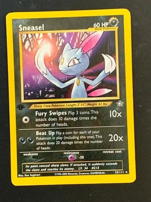 Sneasel 25/111 1st Edition Neo Genesis Non Holo Rare Pokemon Card Vintage WOTC - Image 1 of 2