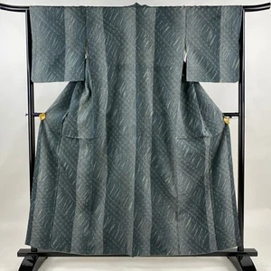 Kimono Komon Silk M Green Stripes Tsumugi Fabric Used 158.5cm Length - Imagen 1 de 5