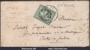 FRANCE EMPIRE 1c VERT OLIVE N°19 SUR BANDE CACHET A DATE DE BRIVE DU 20/11/1868 - Picture 1 of 2