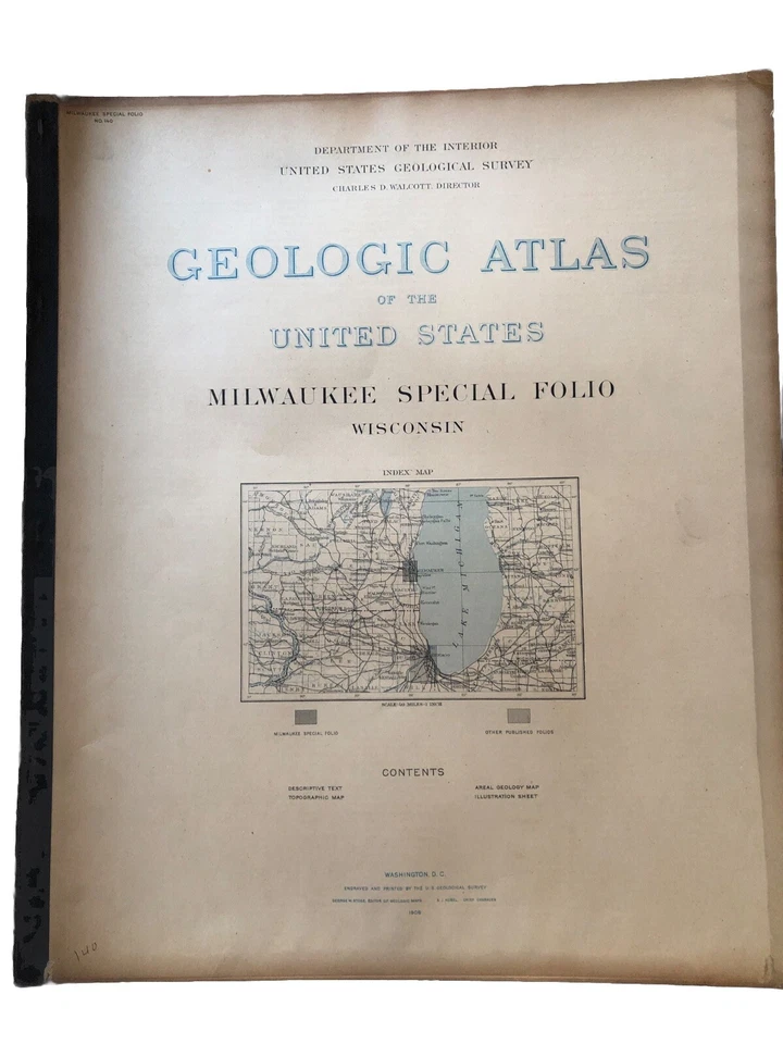 Антикварные карты-книжки США 1906 г. Геологический атлас Милуоки Висконсин - Изображение 1 из 4