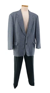 ViNTAGE 80s PRADA BLUE GREEN HOUNDSTOOTH BLAZER SAGE SHARKSKIN SUiT PANTS 46/36 - Picture 1 of 23