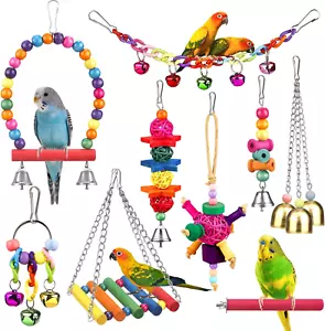 Bird Parakeet Cockatiel Parrot Toys Cage Hanging Bell Ladder Hammock Toy Lot - Picture 1 of 11
