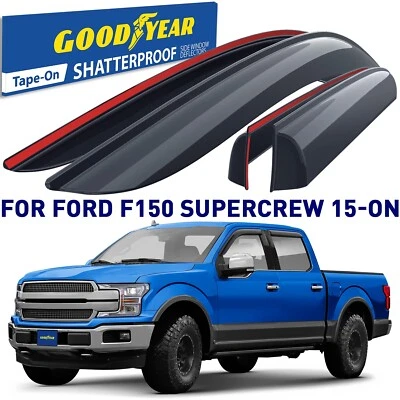 Deflectores de ventana lateral protectores de lluvia para Ford F150 SuperCrew 2015-2025 Foto 1 de 4