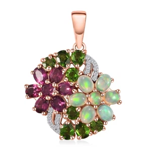 Orissa Rhodolite Garnet & Multi Gemstone Floral Necklace Rose Gold over Silver - Picture 1 of 8