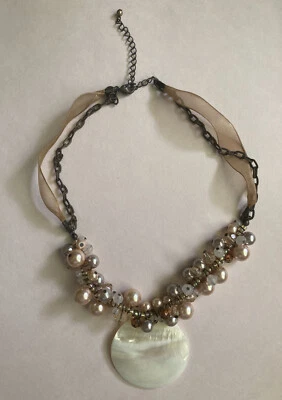 "Collar Cookie Lee de perlas concha de cuentas de 18"" bronceado marrón cinta de gasa usado en excelente estado" Foto 1 de 4