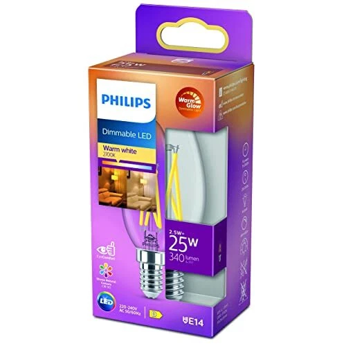Philips LED Lampadina Candle & Lustre, Oliva, Filamento, WarmGlow, (q1c) - Immagine 1 di 1