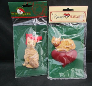 NIMSP 2 Kurt Adler Weihnachtsschmuck Orange Katzen Rotes Herz Band 3,5" Urlaub - Bild 1 von 4