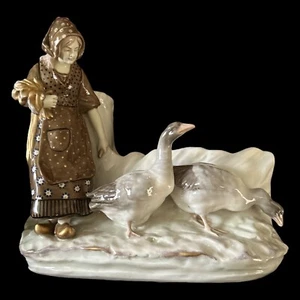 RARE Rorstrand Antique Figural Vase With Woman & Geese - Picture 1 of 13