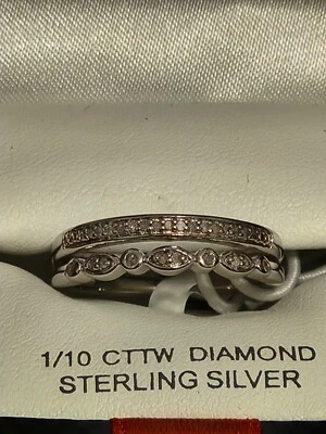 Sterling Silver 1/10ct TW Diamond Dual Band Stackable Look Ring - Size 7 BNIB - Image 1 of 4
