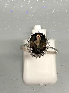 9ct White Gold Smokey Quartz & Diamond Ring - Picture 1 of 3