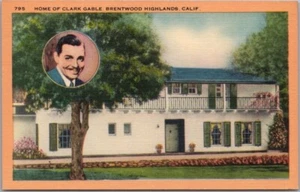 Postal de lino de California de la década de 1940 "Ranch Home of Clark Gable, Brentwood Highlands" - Imagen 1 de 2