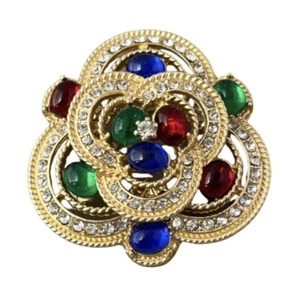 Jewels of India Brooch Jelly Belly Cabochon Gold Mughal Rhinestone Love Knot - Picture 1 of 7