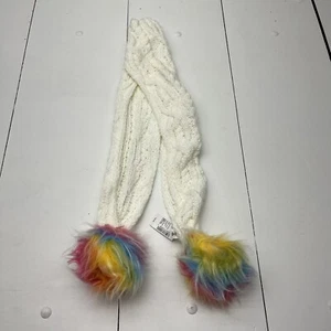 The Children’s Place White Knit Scarf With Rainbow PomPom’s Girls One Size NEW - Picture 1 of 5