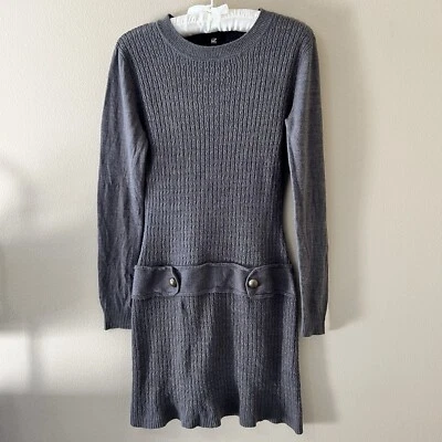 Vintage IZ Byer Knit Sweater Dress M Medium Gray Drop Waist Dark Academia Y2K - Image 1 of 4