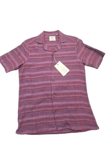 NUEVA Camisa Baird McNutt Murano Informal Hombres Talla Pequeña Borgoña Rayas Abotonada - Imagen 1 de 11