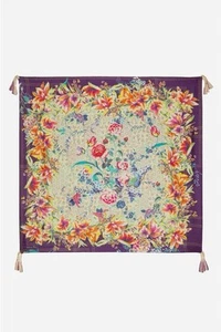 Nuevo con etiquetas Bufanda Topiaria Johnny Was Multi Borlas de Seda Patrón Floral Romántico Bohemio - Imagen 1 de 5