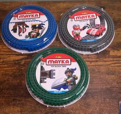 Zuru Mayka Toy Block Tape Lot x3 2m/6.5ft Stud Removable  Blue Green Gray - Image 1 of 4