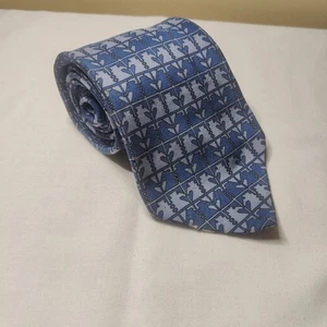 Hermes Seidenkrawatte dunkelblau geometrisches sich wiederholendes Muster Frankreich 3,4" (LESEN) - Bild 1 von 9