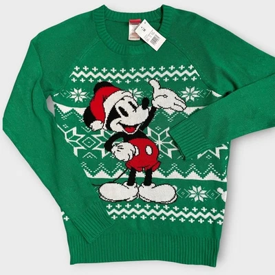 Disney Mickey Mouse Navidad Suéter Verde Copo de Nieve Vacaciones Para Mujer Mediano Foto 1 de 4