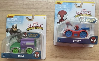 2 Marvel Spidey and his Amazing Friends RHINO And SPIDEY Amazing Metals Cars NEW - Image 1 of 4