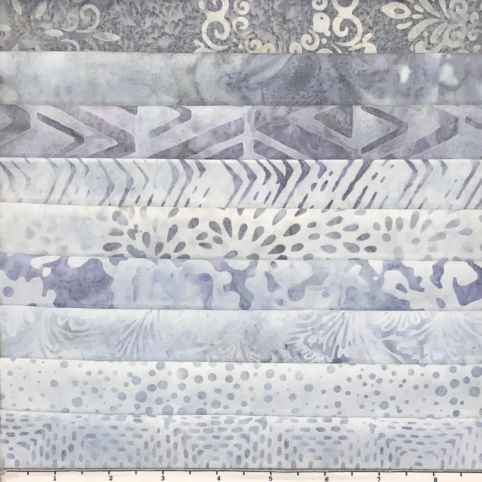 Paquete de 9 cuartos de grasa gris #1 tela Batik Lunn FQ 100 % algodón hecho a mano Foto 1 de 4